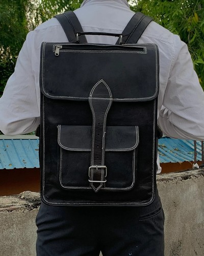 Handmade Vintage Real Leather Travel Casual Laptop Backpack Messenger Unisex Bag - Picture 2 of 8