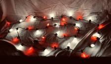 VTG String of Faceted Christmas Light Bulbs C-7 Red White 12 ft w35 Lights