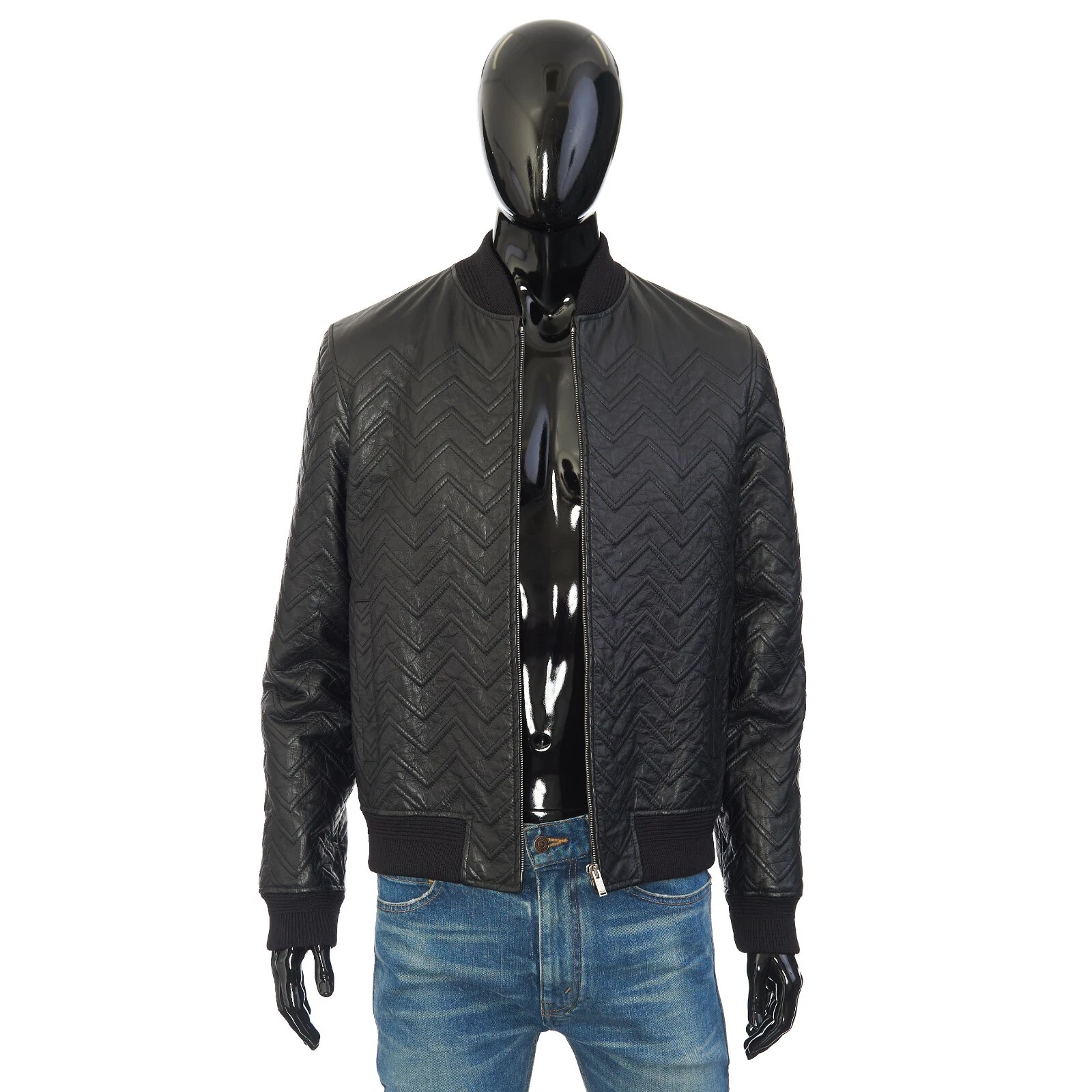 Saint Laurent — SAINT LAURENT PARIS 7900$ Oversized Bomber Jacket In Black Chevron Leather