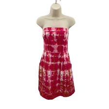 Anthropologie Fresno Ikat Strapless Dress Womens 4 Pink White Tie Dye Barbiecore