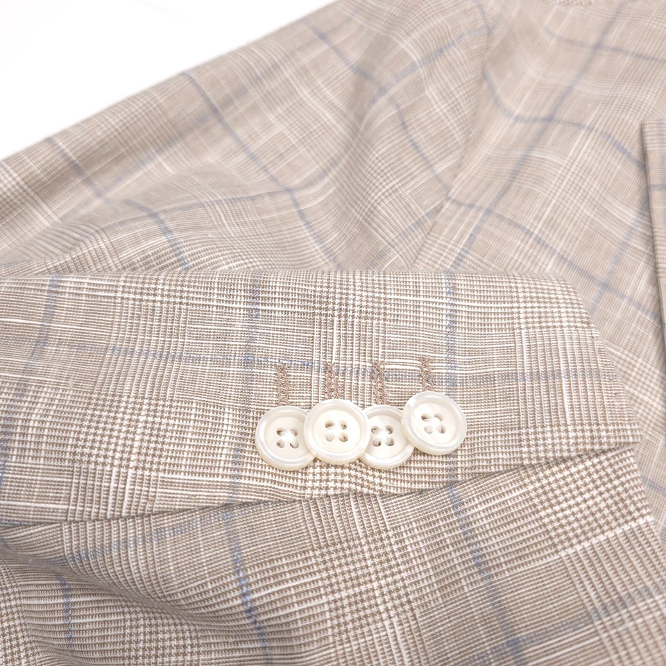 $595 Hugo Boss Hanry 233 Oatmeal Plaid Slim Fit Sport Coat Jacket Mens Size 46R - Image 3 of 4