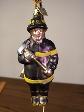 Kurt Adler Noble Gems Firefighter Blown Glass Christmas Ornament Fireman