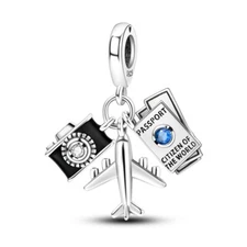 MULA European Silver Plated Charm AAA CZ Enamel Travel Plane For Women Bracelet