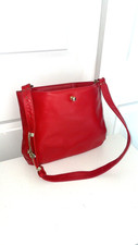 Ruth Saltz Vintage Red Leather Shoulder Bag With Heavy Gold Buckle Detail Rare