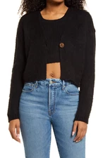 BP. Women's Crop Cardigan Soft Fuzzy Black Size M Made In USA