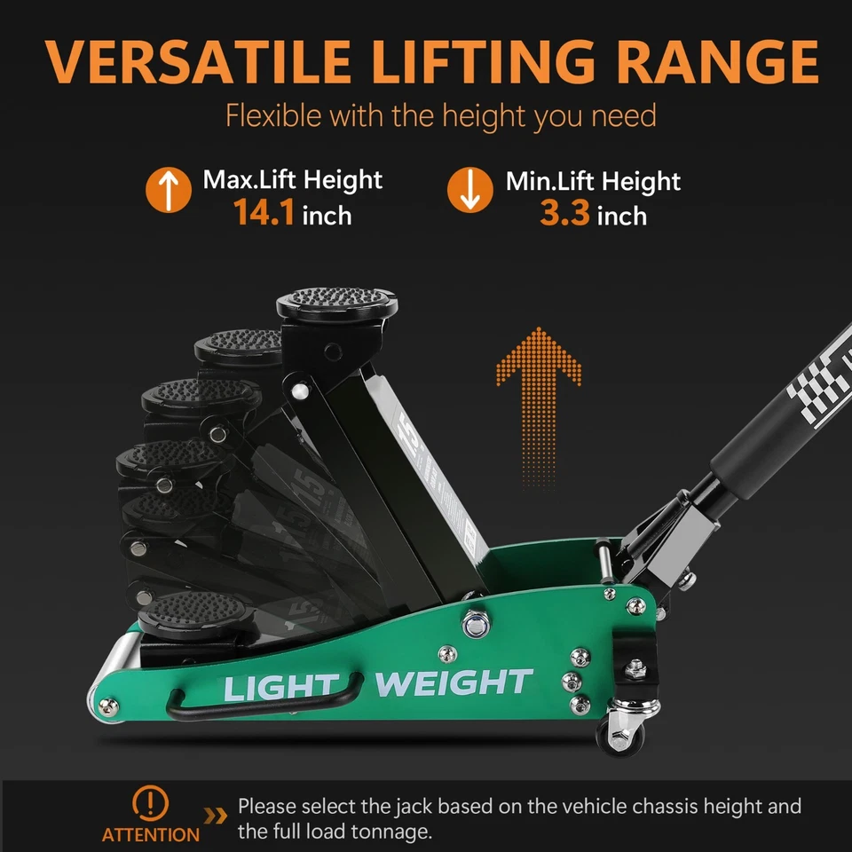 Aluminum and Steel Floor Jack 1.5 Ton Dual Pump Hydraulic Low Profile Car Jack - Image 2 of 4
