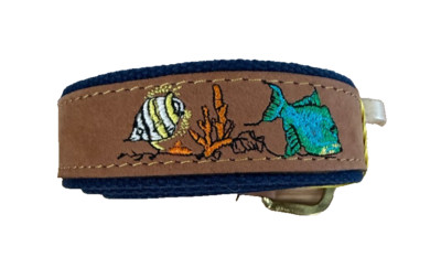 Zep-Pro Leather Embroidered Brown Fish Belt Made USA Brass Buckle Size 44