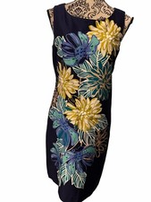 Eliza J Dress Women’s Size 6 Sheath Dress Navy Blue Multicored Floral w/ Beads