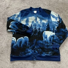 Blair Jacket Womens Medium Blue Snap Soft Fleece Polar Bear Graphic Print Pocket