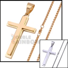 732 20-30"men stainless steel gold Silver Plain cross pendant BOX Necklace Chain