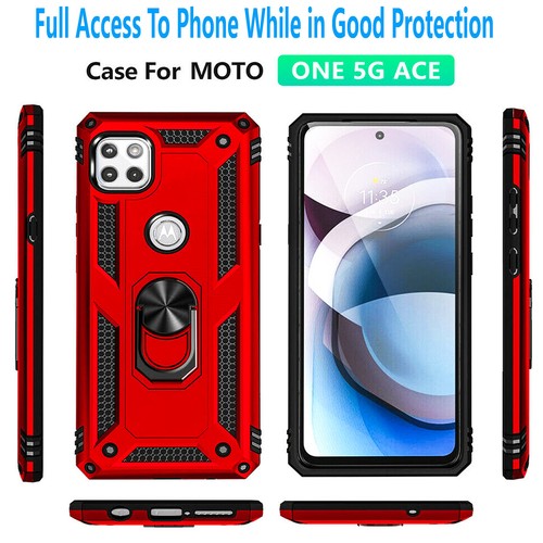 For Motorola One 5G UW Ace Case Phone Cover Ring Stand +Tempered Glass Protector - Picture 20 of 36
