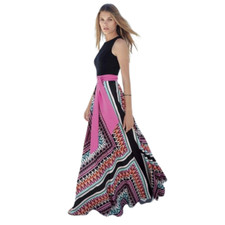 Eliza J Scarf Print Jersey & Crêpe de Chine Maxi Dress Sz 4