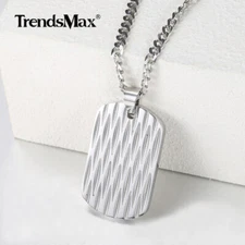 Silver Stainless Steel Dog Tag Pendant Necklace 16"-30" Curb Chain Jewelry Gift