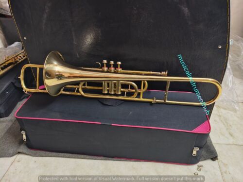 TROMBONE 3 VALVE WITH SPIT VALVE ADDED OF PURE BRASS IN POLISH +CASE + FREE SHIP - Picture 15 of 24
