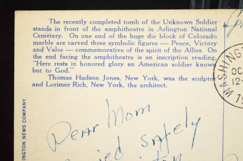 Postcard Tomb of the Unknown Soldier Washington DC Posted 1943 - Picture 6 of 8