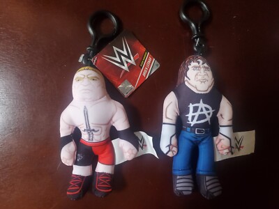 WWE Lot of 2 Brock Lesnar Dean Ambrose Plush Hanger Wrestler Keychain Clips