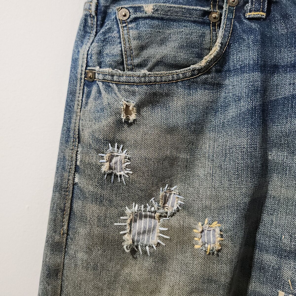 Levis Big E Repaired Distressed Patches Selvedge Jeans Levis Big E Repaired Distressed Patches Selvedge Jeans