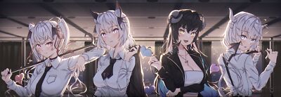 Anime girls original characters art fan fox ears horns playmat gaming mat