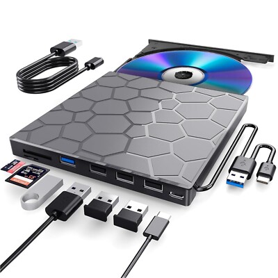 Brenner Externes DVD Laufwerk USB 3.0 Brenner CD DVD-RW für PC Laptop Slim Typ-C