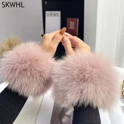 Mens Women Fox Fur Cuff Arm Bracelet Real Fur Wristband Glove Cuffs Wrist Warmer