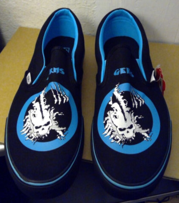RARE! VANS GERMS Blue Circle Skull Classic Slip On Shoes Sz  display picture 3