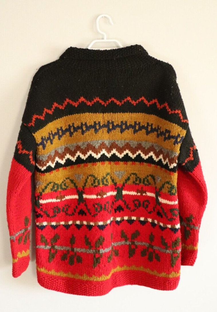 Handmade Quichua Crafts Unique Ecuador Thick Wool Red Full Zip