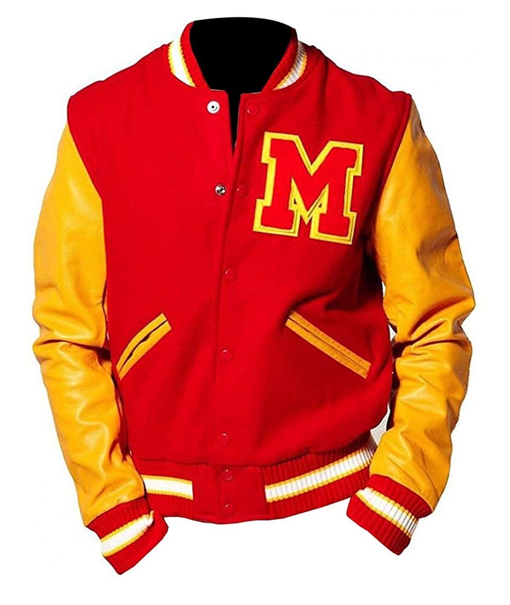 Men's MJ Thriller Michael Jackson Red M Logo Wool Varsity Letterman Jacket