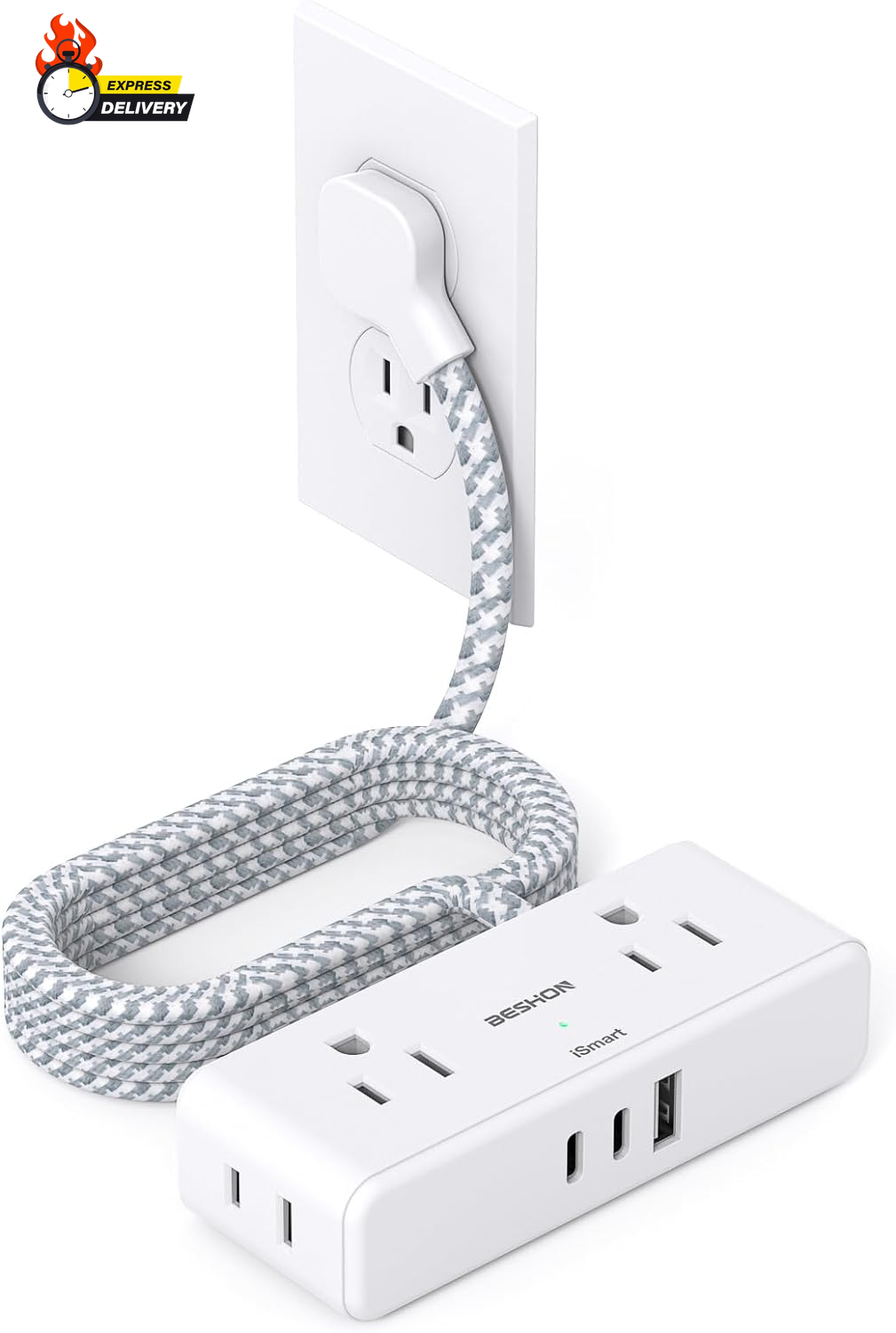 6-Foot Flat Extension Cord with 4 Outlets and 3 USB Ports, Flat Plug Power Strip-image
