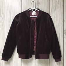 J.o.a. Los Angeles Women Burgundy Faux Fur Zip Varsity Bomber Jacket Coat S