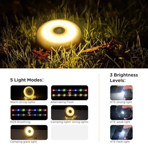 Camping String Lights, 2 in 1 Quick Storage 32.8FT Rechargeable Tent Green - Picture 3 of 7
