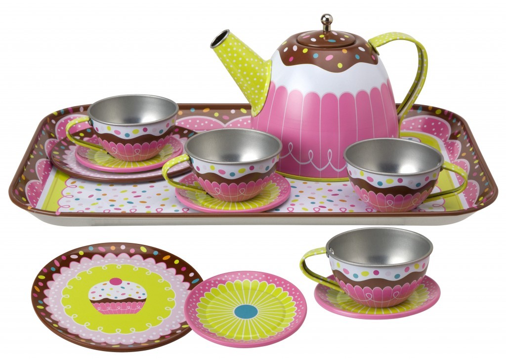 15 Piece Tin Tea Set  Pretend Play - Yummy Birthday Cupcakes