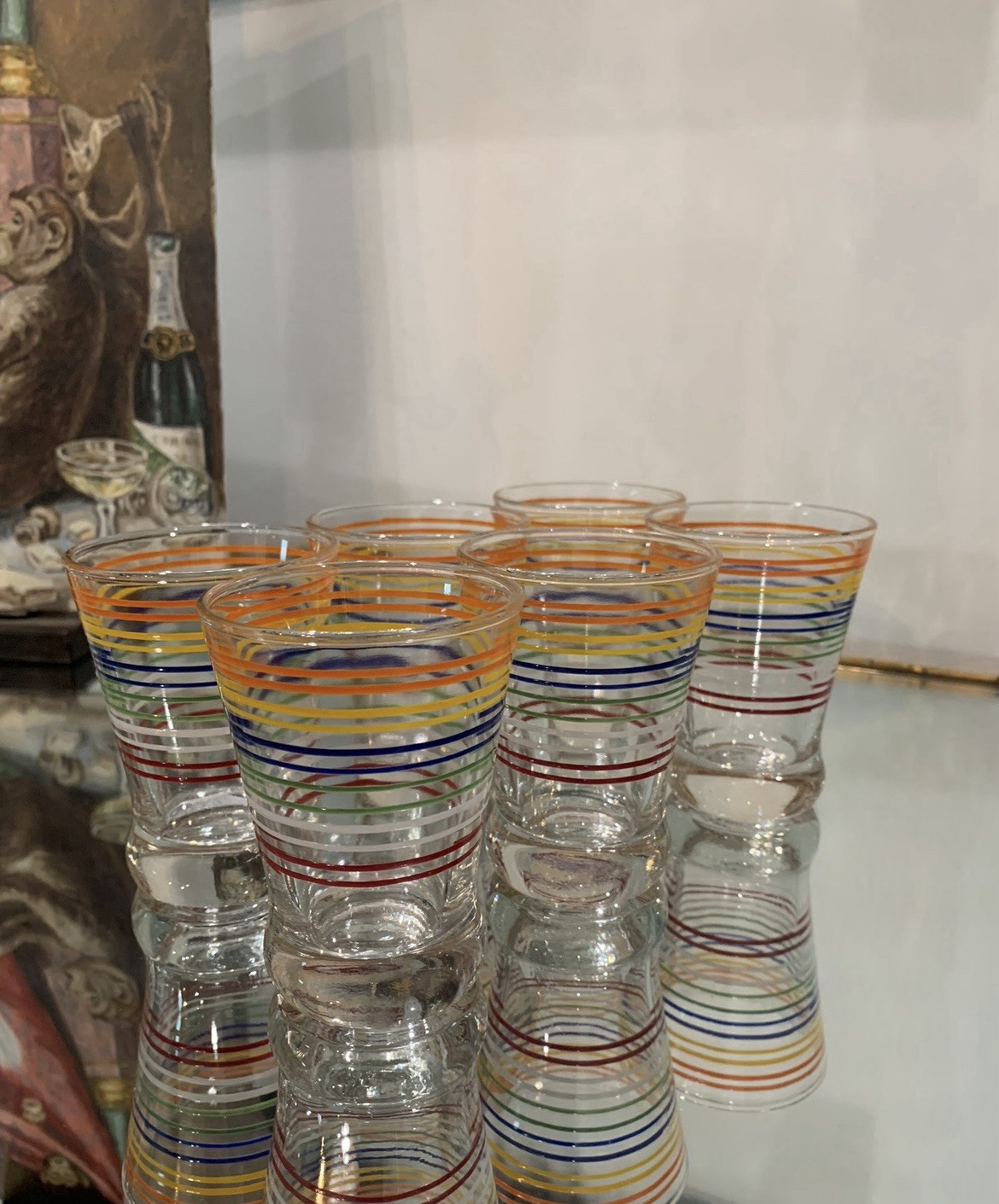 Mid Century Vintage Cocktail Set | 1940s Hazel-Atlas MCM | Hand Painted Striped 