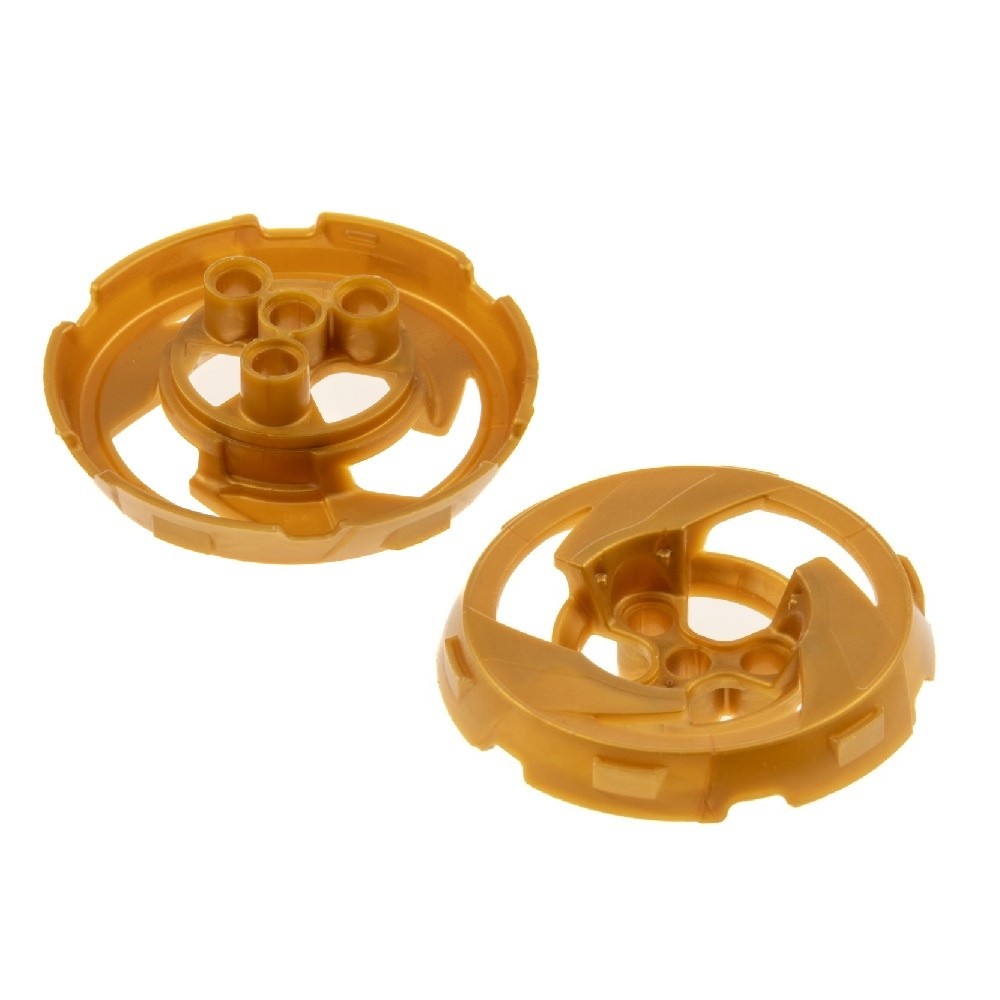 2X Lego Wheel Cover Pearl Gold 3 Spokes 4 Pin Holes Vehicle 6264181 41179