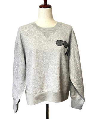 Karl Lagerfeld Paris Women's S Silver Studded Gray Sweatshirt Crew Neck V-Stitch