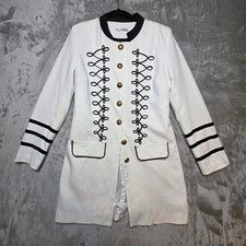 Etik Womens White Military Soutache Embroidered Longline Blazer Jacket Large
