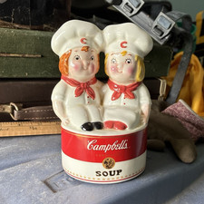Porte bidon figurine céramique enfant soupe Campbell's 1988 - rouge blanc