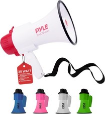 Pyle Megaphone Speaker PA Bullhorn - with Built-in Siren 30 1 Pack, White