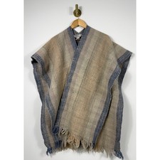 VTG virgin Wool Unisex Handmade Serape Poncho One Size Boho Striped fringe
