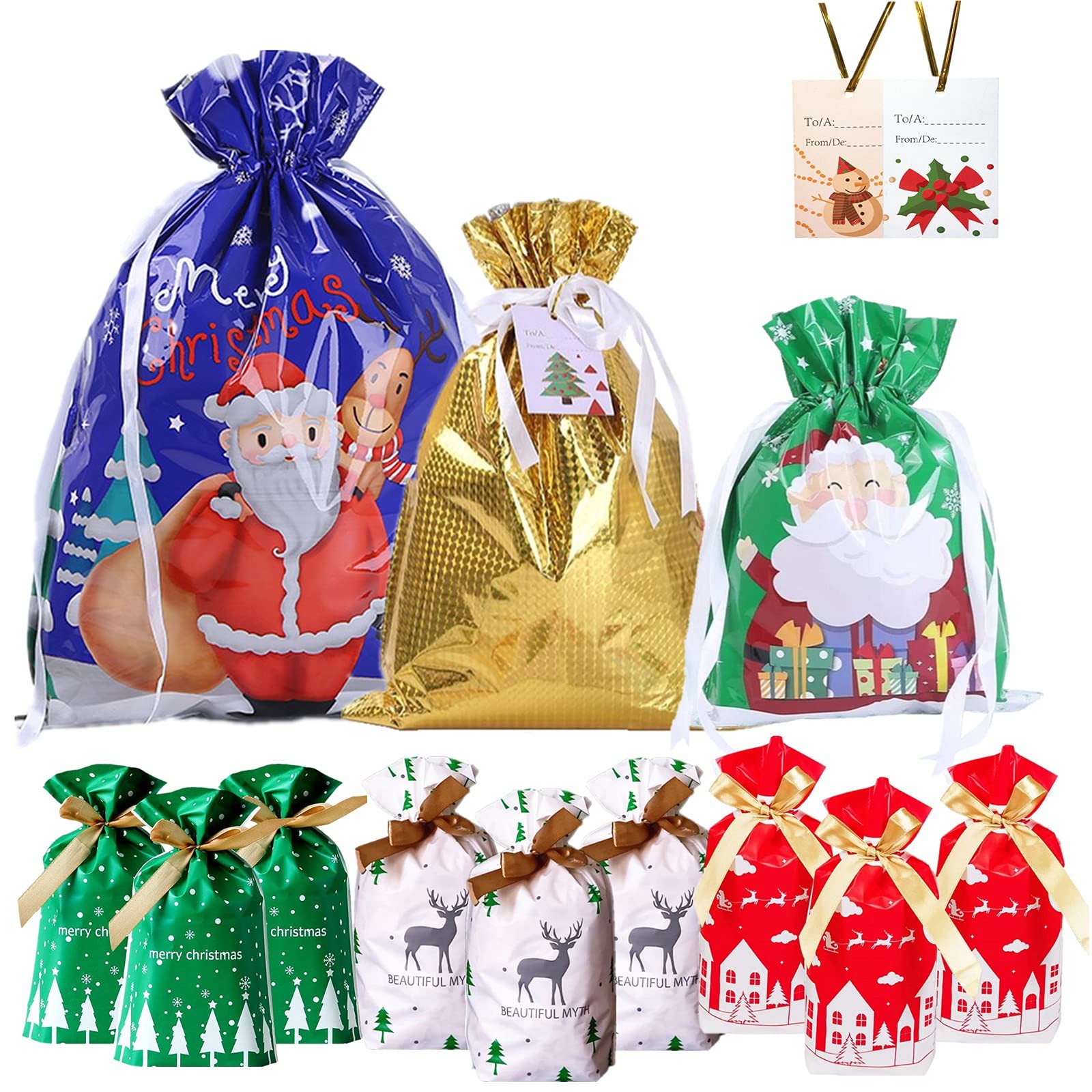 36pcs Christmas Drawstring Gift Bags with 30 Tags, 1 count (Pack of 36), Red