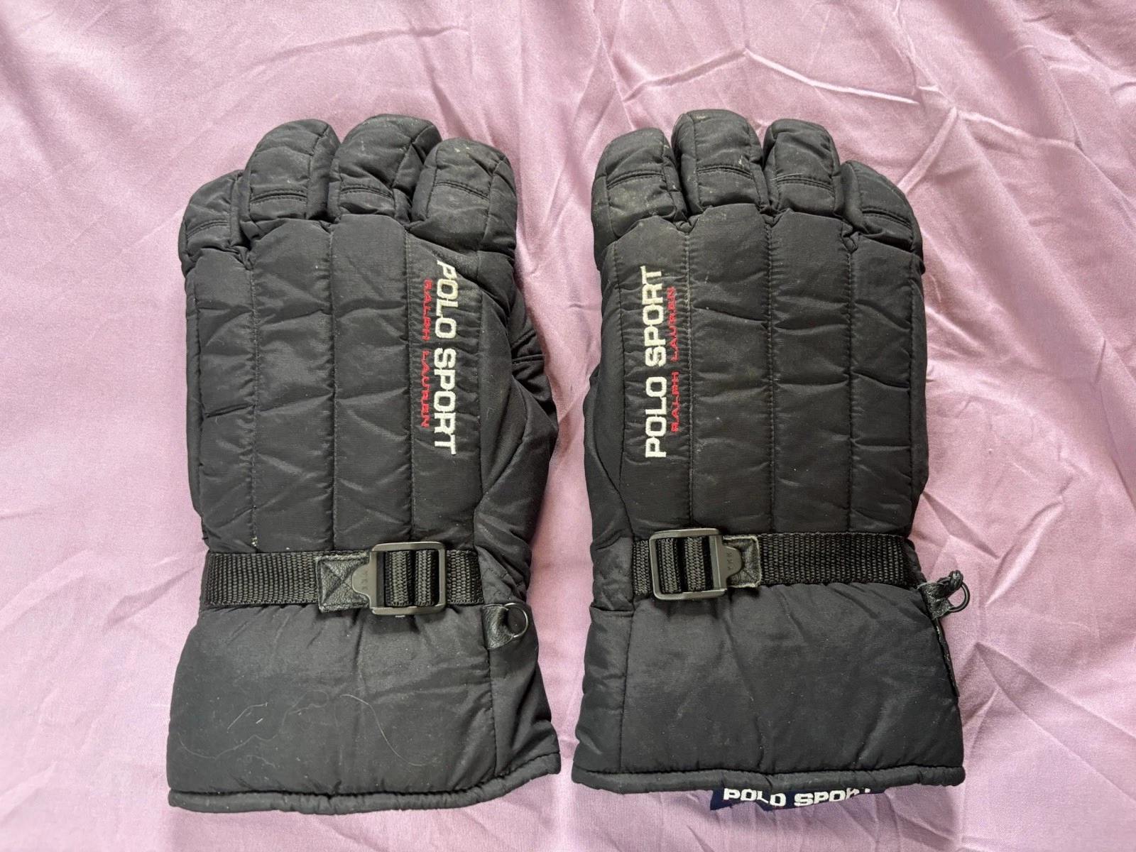 Polo Sport Ralph Lauren Gloves Mens XL Black Fleece Lined Winter Vintage 90s
