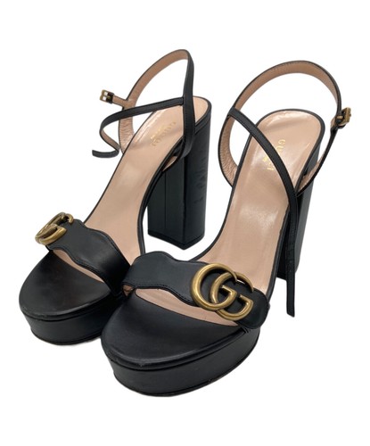 GUCCI Sandals Shoes GG Marmont Leather EU 39 US 9 Black Authentic - Picture 9 of 24