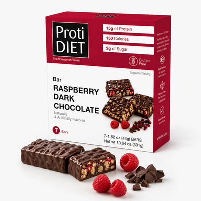 ProtiDIET Raspberry Dark Chocolate Square, High Protein, Keto Diet, Low Carb 7ct