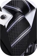 Mens Paisley Floral Silk Tie for Men Striped Necktie and Pocket Square Cufflinks