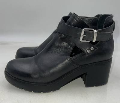 Steve Madden Boots Womens Sz 6.5 M Black Leather Georgina Upper Buckle Round Toe