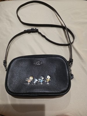 Coach Peanuts Jamie Camera Bag  Black Leather Skating Graphic (Read Description)