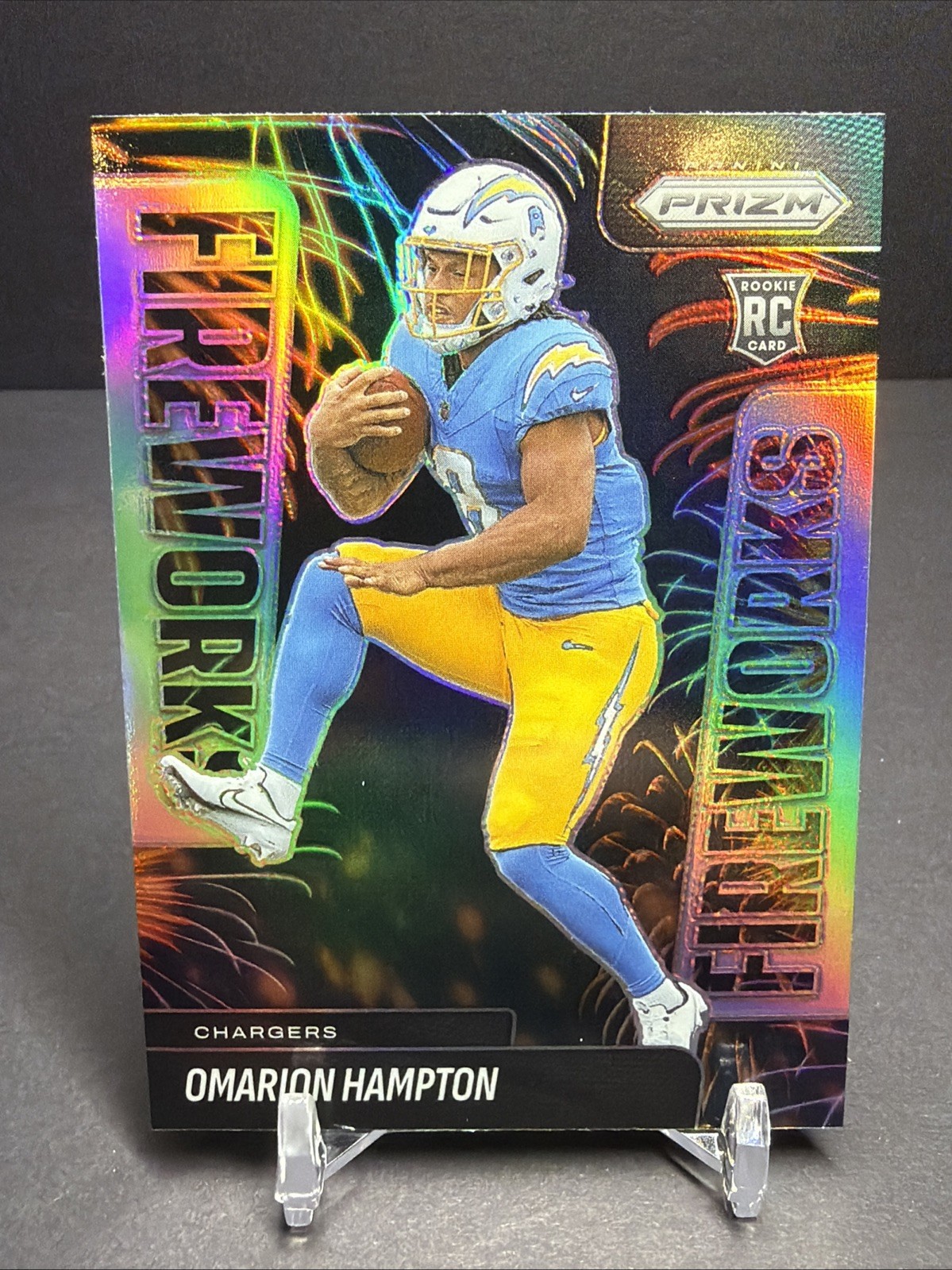 2025 Panini Prizm - Fireworks Omarion Hampton #17 Silver Prizm (RC)