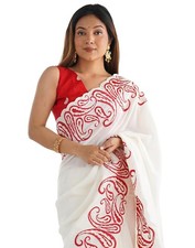 Women's Silk Blend Embroidery Scalloped Border Saree With Unstitched Blouse Pice