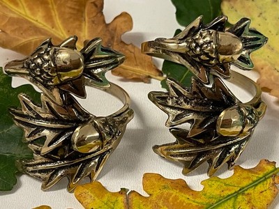 2 Elegante Serviettenringe Messing goldfarben mit Eichel und Eichelblättern