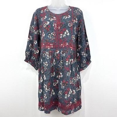 April Cornell Dress Womens L Floral Cottagecore Boho Embroidered Peasant Hippie