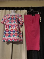 Alfred Dunner Pink California Dreaming Set Size L Top Sz 18 Classic Fit Capris